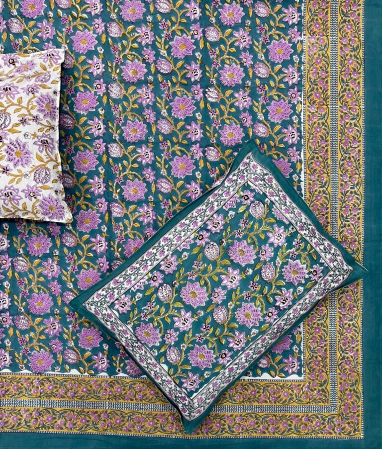 Hand block printed bedsheet by Fabfusion