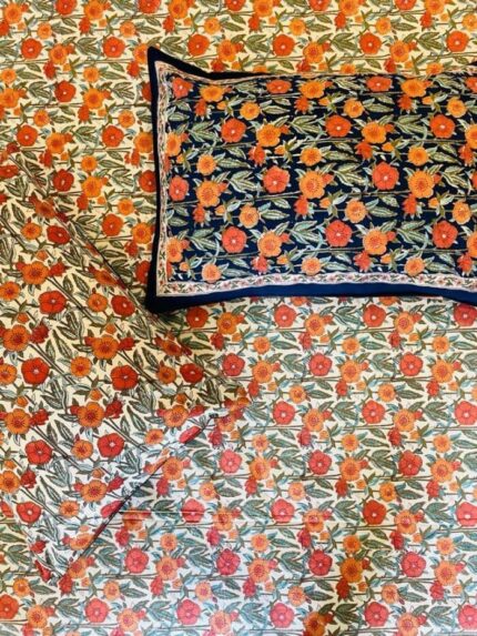 Hand block printed bedsheet by Fabfusion