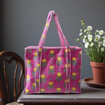 Jaipuri Handblock Printed Fabric hand Bag By Fabfusion