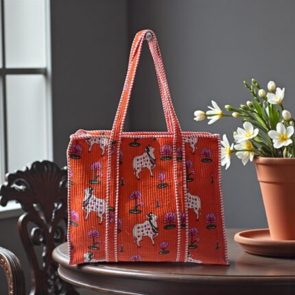 Jaipuri Handblock Printed Fabric hand Bag By Fabfusion