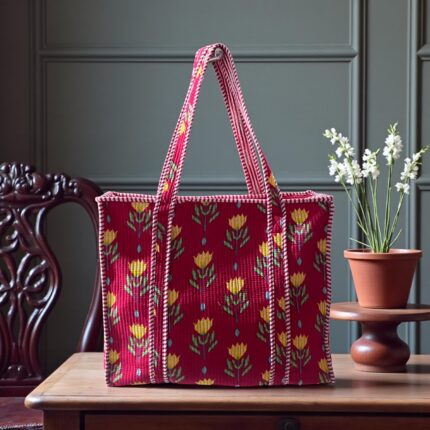 Jaipuri Handblock Printed Fabric hand Bag By Fabfusion