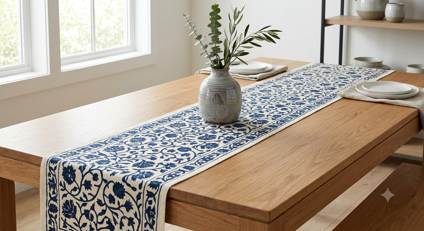Hand block printed table runner by Fabfusion